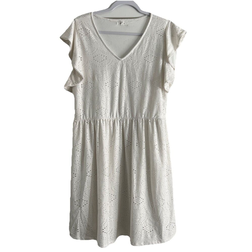 MAURICES Eyelet Lace Babydoll Dress Flutter Sleeve Size Large Lined - Picture 2 of 8
